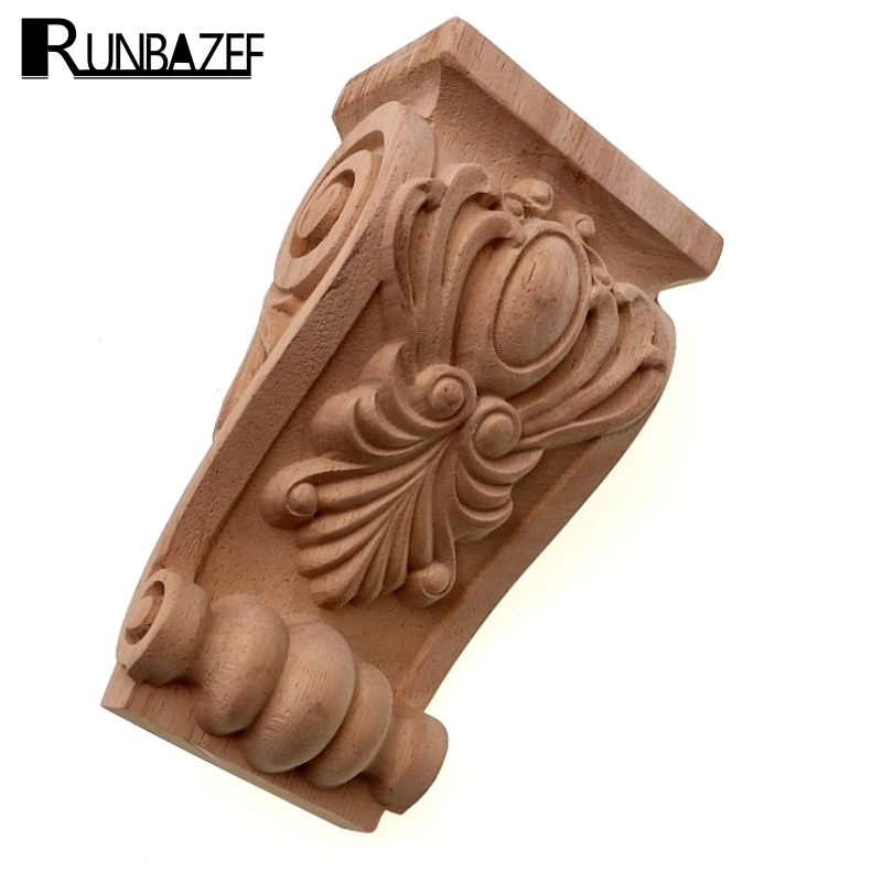 RUNBAZEF Wooden Embossed Head Girder Exquisite Classic Carved Applique Furniture Decal Wood Color Home Decoration Accessories