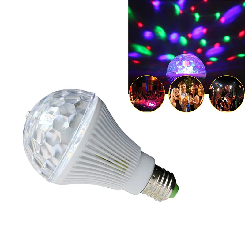 

Auto Rotating E27 RGB Crystal Magic Ball Lumiere Auto Control Moving Head DJ Disco Party Light Stage Lighting Effect Bulb Lamp