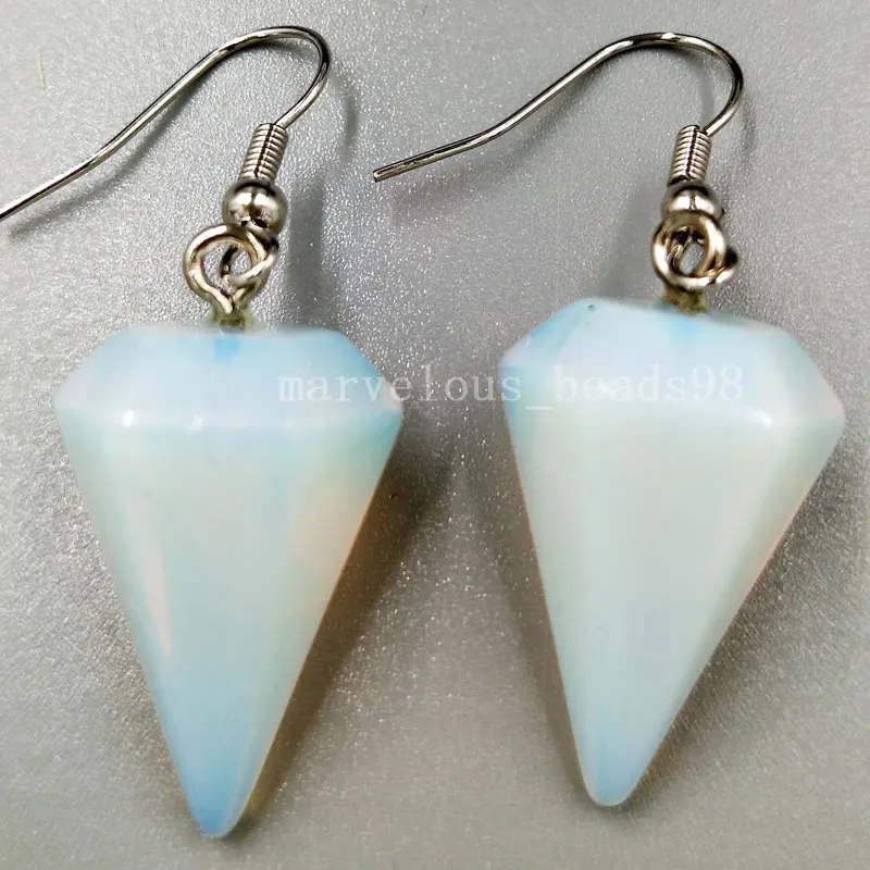 Fashion Jewelry 14x26mm Opal Opalite Pendulum Women Men Art Dangle Earring  MC5142