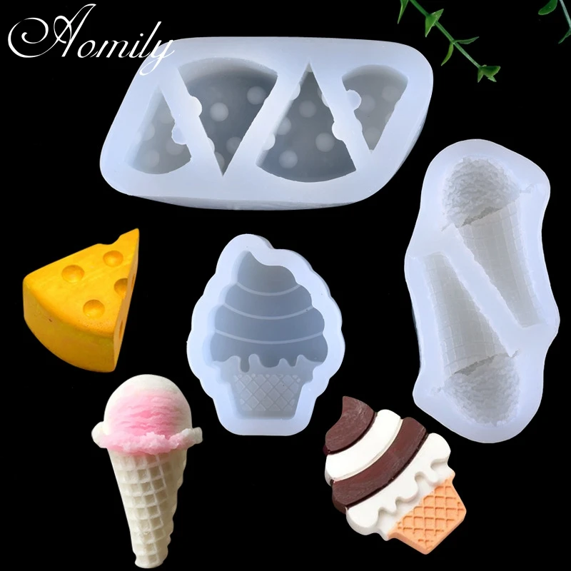 Aomily Cute Cheese Ice Cream Shaped 3D Silicon Chocolate Jelly Candy Cake Mold DIY Pastry Bar Ice Block Soap Mould Baking Tools