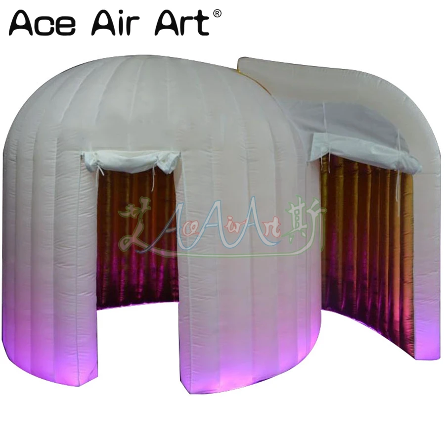 

Double deck led white inflatable igloo photo booth backdrop,dome shape foto booth enclosure with various color interior for sale