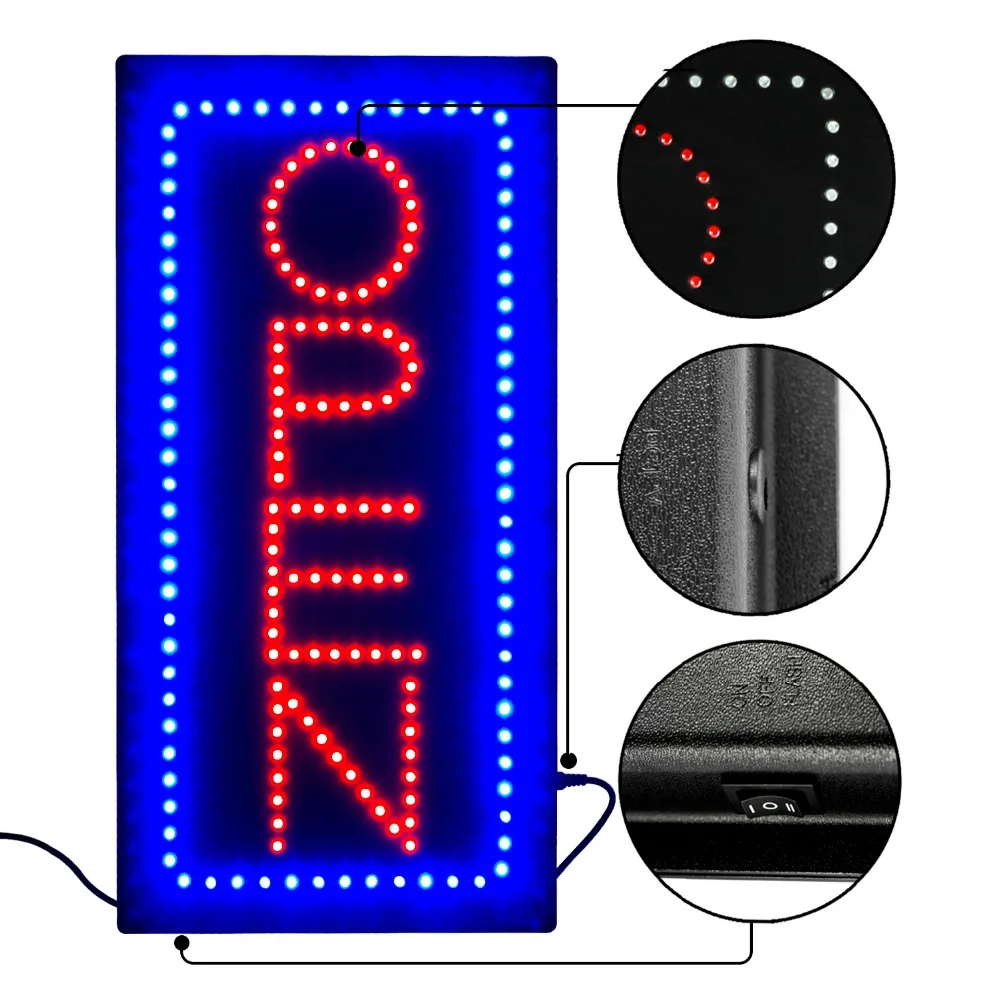 Leadleds nuovo Design animato movimento in esecuzione LED Open Sign Business On/Off Switch luci luminose insegne al Neon per negozio Bar Coffee