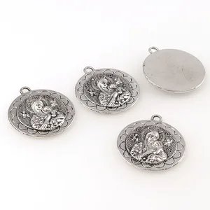 Banhado a prata encantos redondos para chaveiro, acessórios colar religiosos, Saint Michael e St Christopher Medalhas 8 principais vendas chaveiro de são cristovão - №3