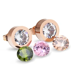 Shining 4 Color CZ Stone Replaceable Stud Earrings For Women Wedding Gift Top Quality Brand Woman Stainless Steel CеŃŃŠ³