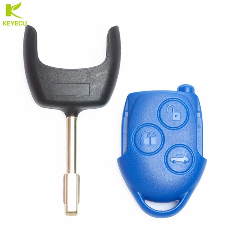 KEYECU – coque de clé de télécommande à 3 boutons, pour Ford Transit WM VM 2006 – 2014, étui bleu (coque uniquement)