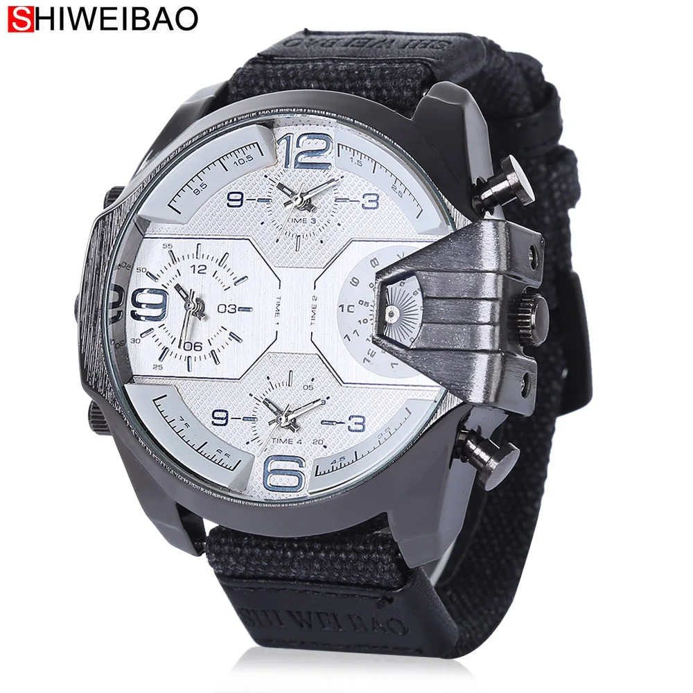 Reloj de lujo para hombre, marca famosa, carcasa grande, relojes de cuarzo para hombre, reloj masculino con fecha, correa de reloj de lona, reloj militar Masculino