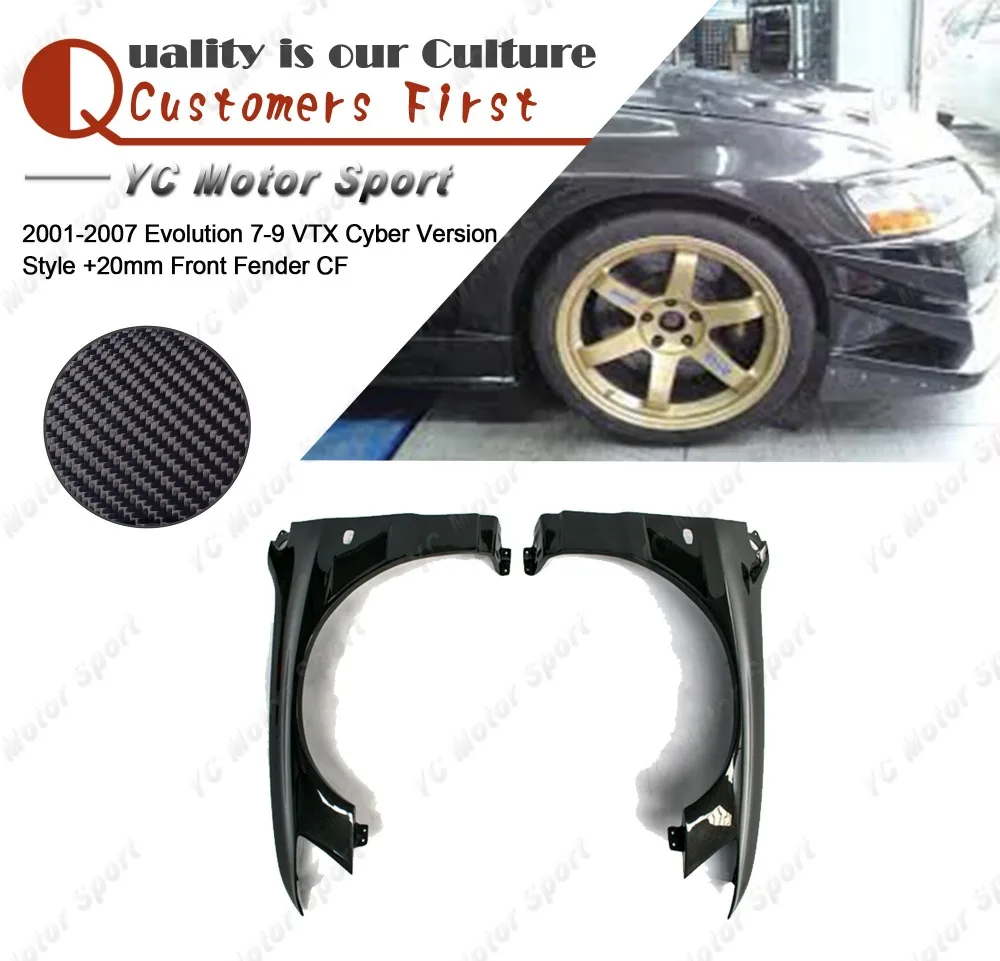 Carbon Fiber VTX Cyber Version Style +20mm Front Fender Fit For 2001-2007 Evolution 7-9 EVO 7 8 9 Front Fender Cover