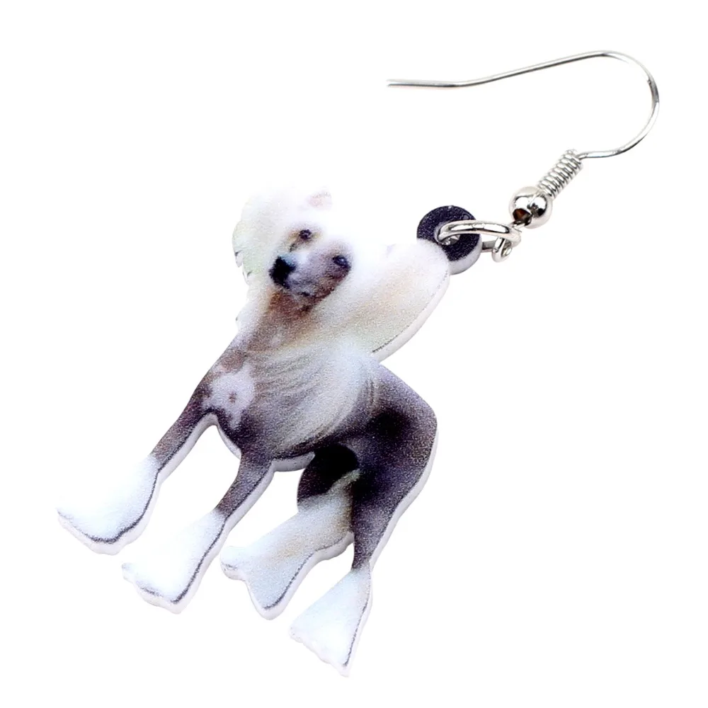 WEVENI Acrylic Elegant Chinese Crested Dog Earrings Big Long Dangle Drop Animal Jewelry For Women Girls Ladies Teens Accessory