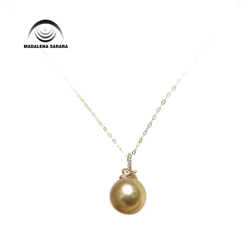 

MADALENA SARARA 11mm Gold Color Saltwater Southsea Pearl Women Necklace O Shape Chain Diamond Pave Setting