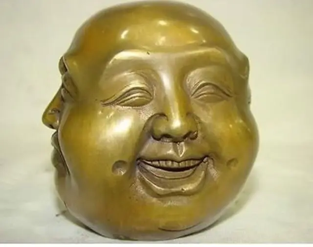 

Chinese Old LUCKY tibetan brass four face seal buddha head statue decoration Pure copper metal sculpture Statue factory outlets