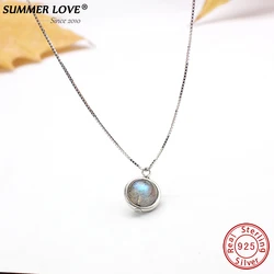 Genuine 925 Sterling Silver Choker Labradorite Pendant Necklace For Women Choker Collier Femme Argent 925 bijoux bijou