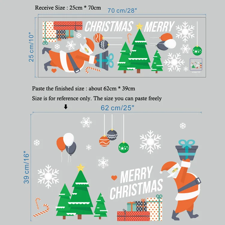 Frohe Weihnachten/Frohes Neues Jahr Wandaufkleber Festival Glasfenster Hintergrund Heimdekoration Wandtattoos Abnehmbare Tapeten – Detail 1