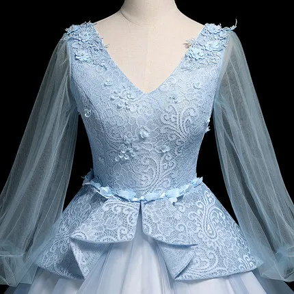 light blue lace veil rococo ball gown long dress Medieval dress Renaissance gown royal dress Victoria dress