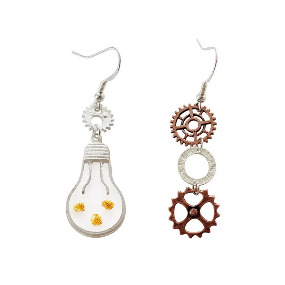 Principle of machinery Gears and Bulb Positve Steampunk Drop Earrings