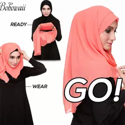 BOHOWAII Ramadan Chiffon Head Scarf Instant Muslim Hijab Shawl Jilbab Ready to Wear Islamic Bonnet Femme Musulman Cap