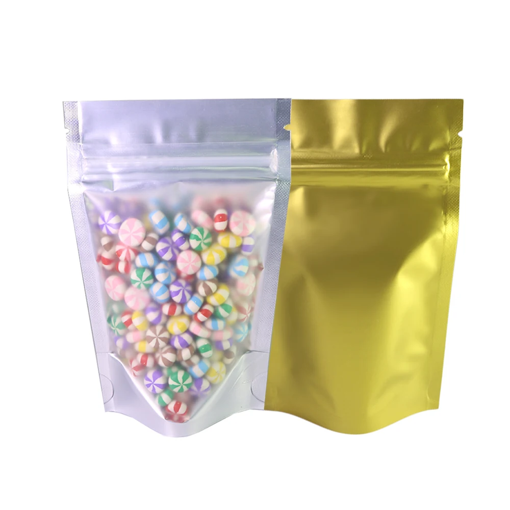 Resealable Mylar Bags, Smell Proof, Translucent, Frosted Front Windows, Gold Zipper Lock Pouch, Wholesale