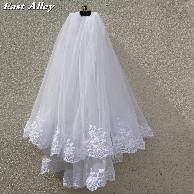 White or Ivory 2 Layer Lace Wedding Veil Elbow Length Bride Veil