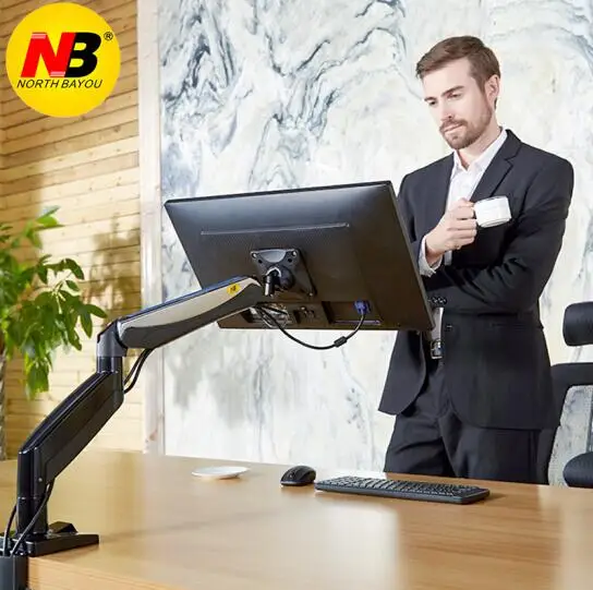 NB F85A Monitor Desktop Stand Mechanical Spring Lifting TV Mount 22-32 inch Long Arm Full Motion LCD Holder Base with 2 USB Port