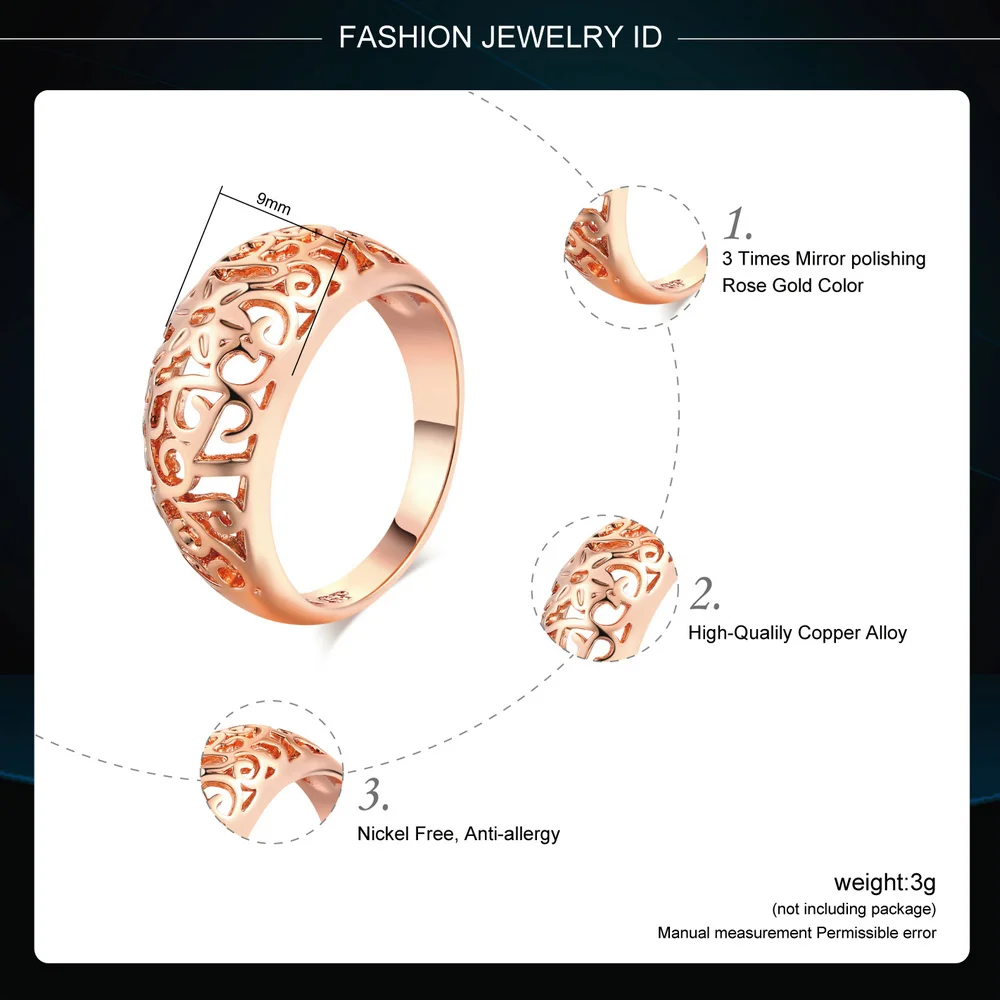 Vintage Chunky Rings Classic Design Rose Gold Color Flower Hollow Fashion Jewelry For Unisex Anniversary Free Shipping R281M