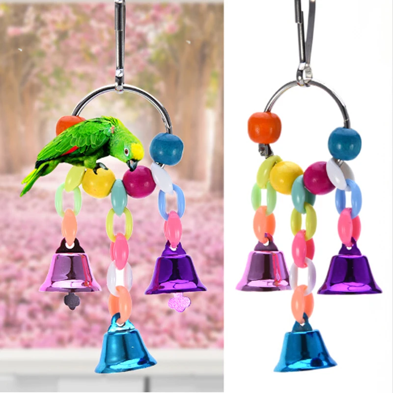 Parrots Toys Colorful Beads Bells Bird Cage Accessories For Pet Toy Swing Stand Budgie Parakeet Pet Bird Parrot Chew Swing Toys