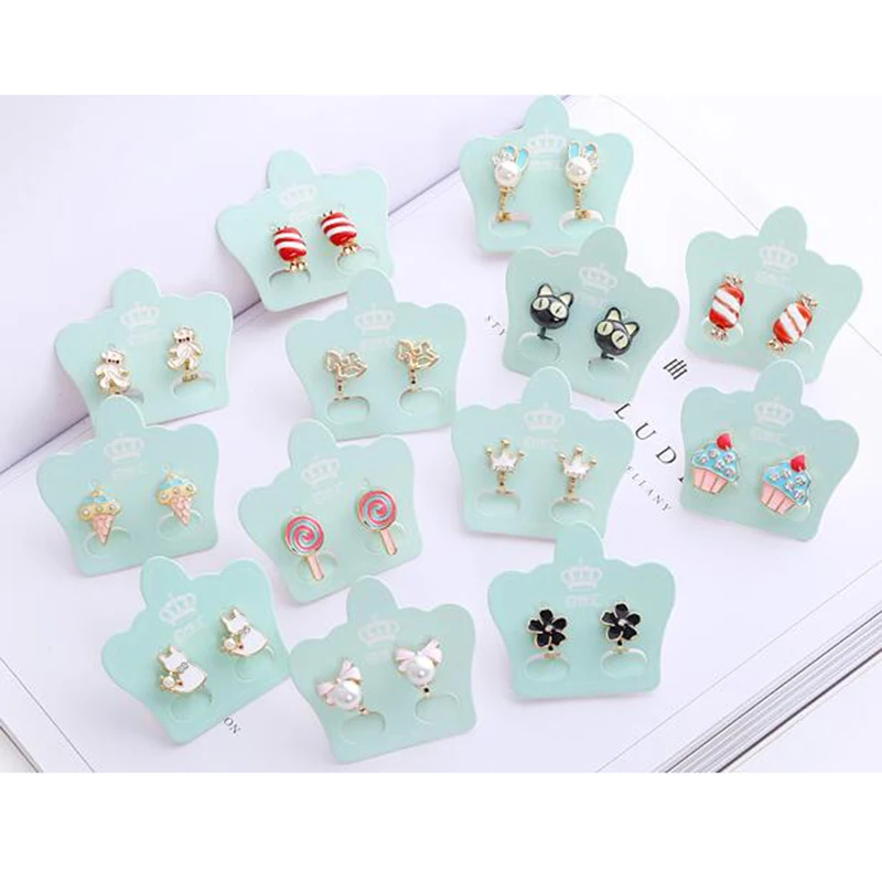 Korea Style Lollipop Candy Ice Cream Cake Rabbit Shape Clip on Earrings Without Pierced for Kids Charm Earrings Anti-allergy New