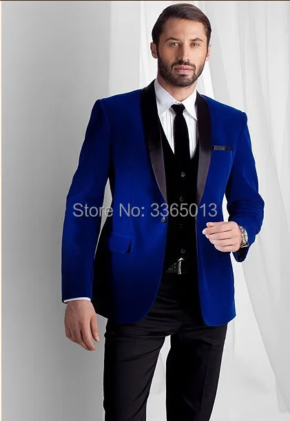 

Terno Masculino Slim Fit Men Suits 2018 Royal Blue Velvet Jacket Black Pant Wedding Groom Suit Party Prom Dress Tuxedo