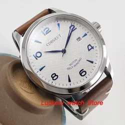 42mm corgeut men's watch white dial blue hands and marker sapphire glass Automatic watch-CA40