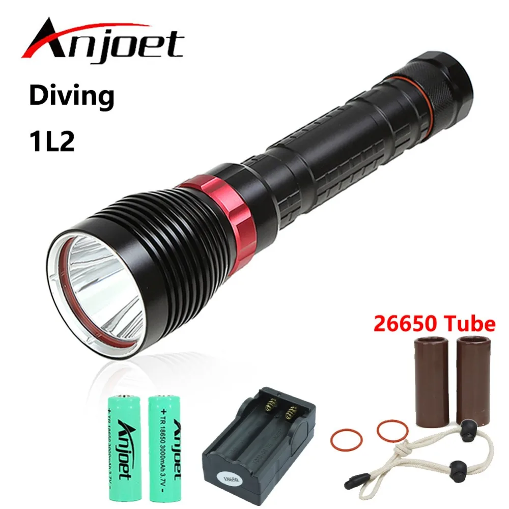 

Anjoet waterproof Underwater 100m Diving diver XM-L2 LED Flashlight fish Lamp white light 18650 rechargeable battery Torch