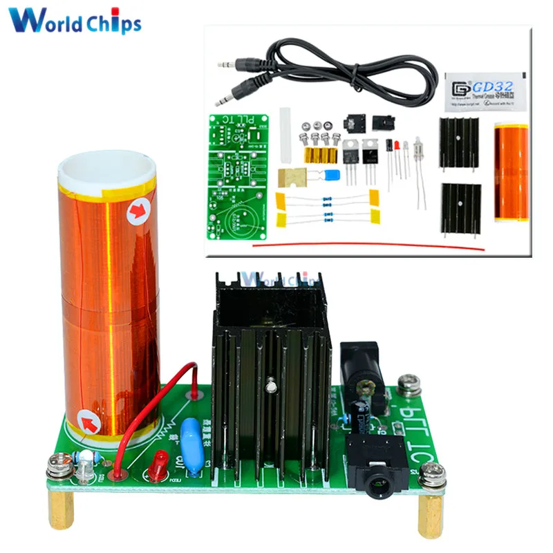 1 Set Mini Tesla Coil Kit 15W Mini Music Tesla Coil Plasma Speaker Tesla Wireless Transmission DC 15-24V DIY Kits
