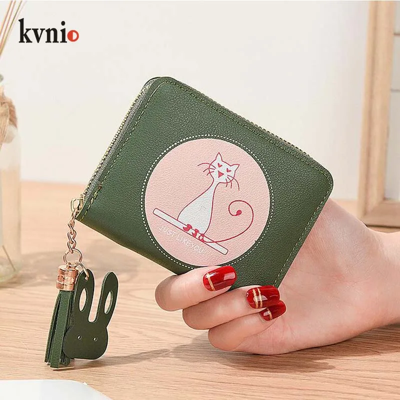 KVNIO Card Wallet Mini Coin Bag Women Korean Cute Cat Animal Priting Coin Purse Girls Small Pouch 2019 New Tassel Card Purse