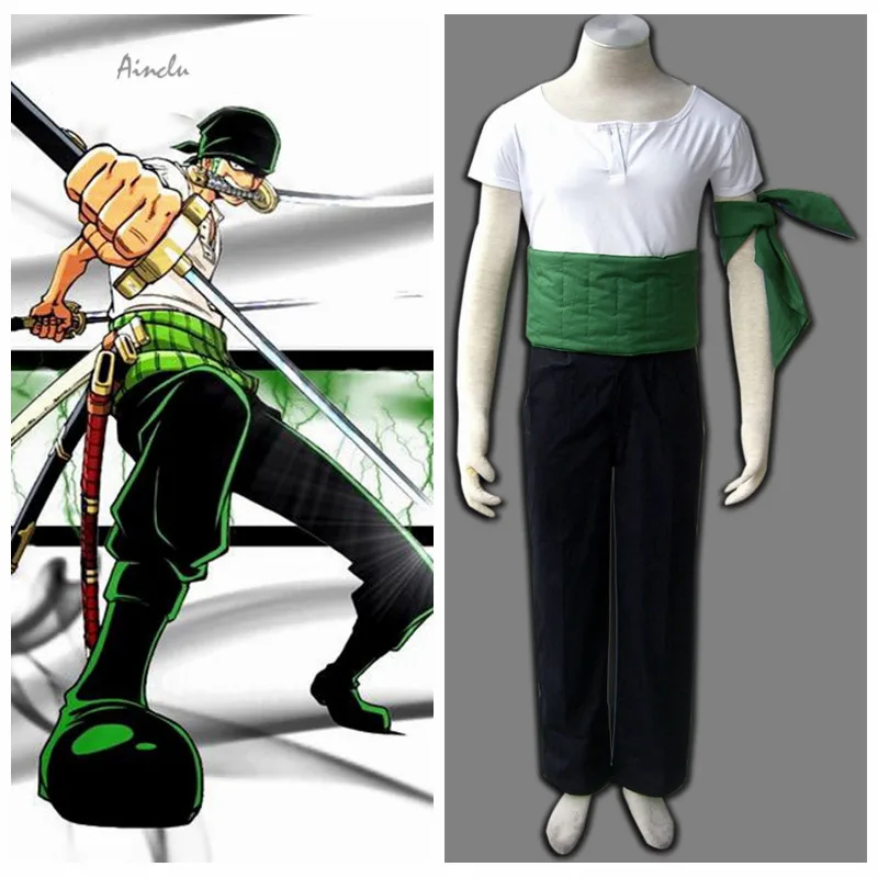 Ainclu Free Shipping One Piece Anime Roronoa Zoro Adult Kid Halloween Cosplay Costume Customize for plus size adults and kids