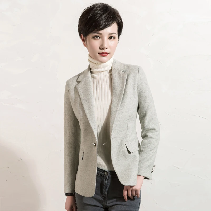 

Blazers Women 50% Wool Classic Design Solid Pockets Single Button 2 Colors Ladies Office Work Clothing Style New Fashion