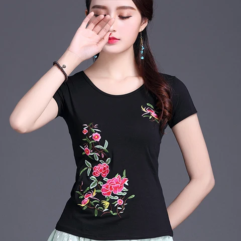 T Shirt Women Plus size Basic Tshirt White Black 100% Cotton Embroidery High quality Ladies Summer Tops Casual 4XL 5XL