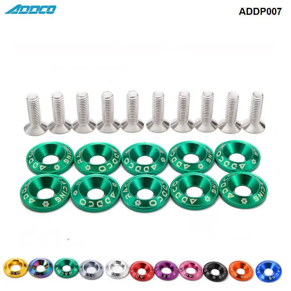 Addco Universal M6 Wide 10Pc Hex Screw Bolt Bumper Fender Washer Anodized Aluminum ADDP007