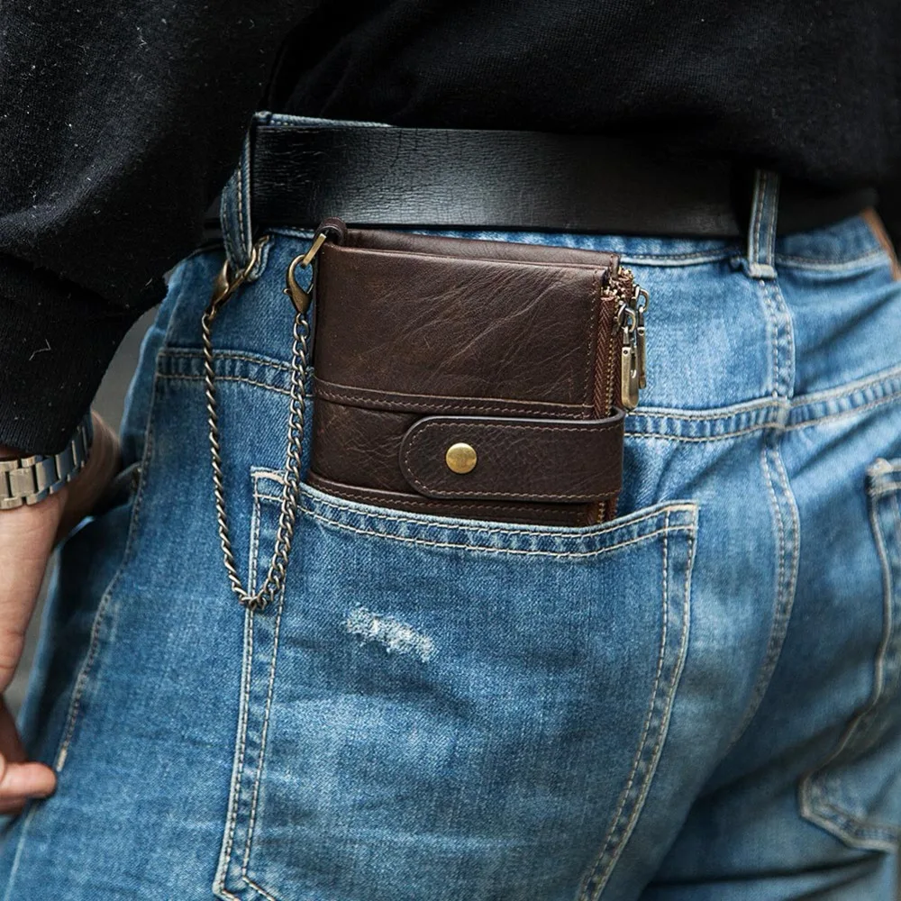 Cartera Rfid de piel auténtica para hombre, monedero pequeño de alta calidad, 2022, 100%