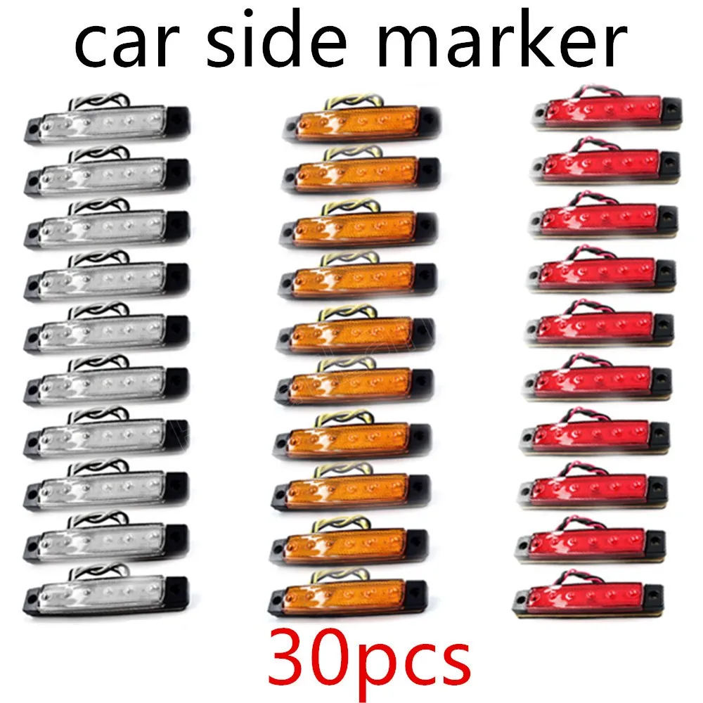 

30 pieces 12V 24V red yellow white 6 LED Side Marker Lamp Car Truck lights Trailer lamp Tractor Rear lights external