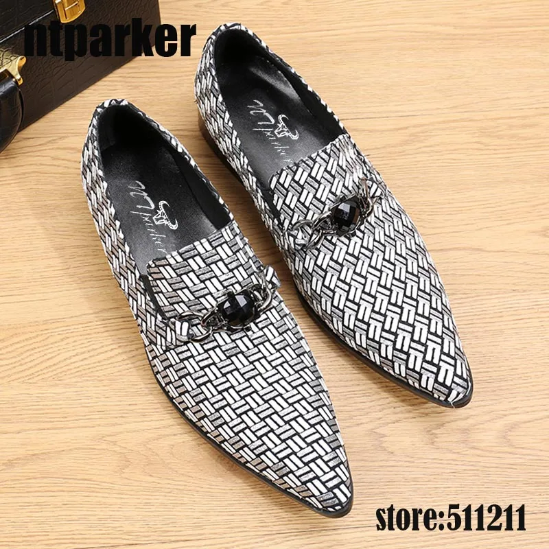 

ntparker-Weave Pattern Western Men Leather Shoes Fasion Pointed Toe Business Dress Shoes Designer Chaussure Homme, Size 38-46!