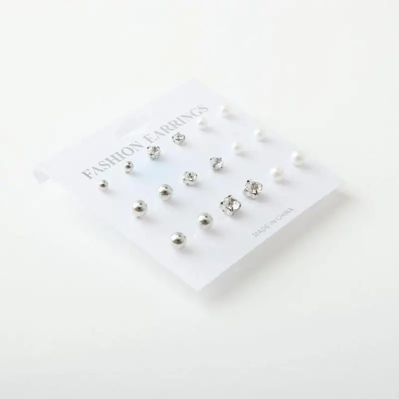 2017 New Simple Fashion Wild Rhinestones Pearl 9 Sets Of Ear Studs Earrings For Women Stud Earrings Pendientes Mujer Moda