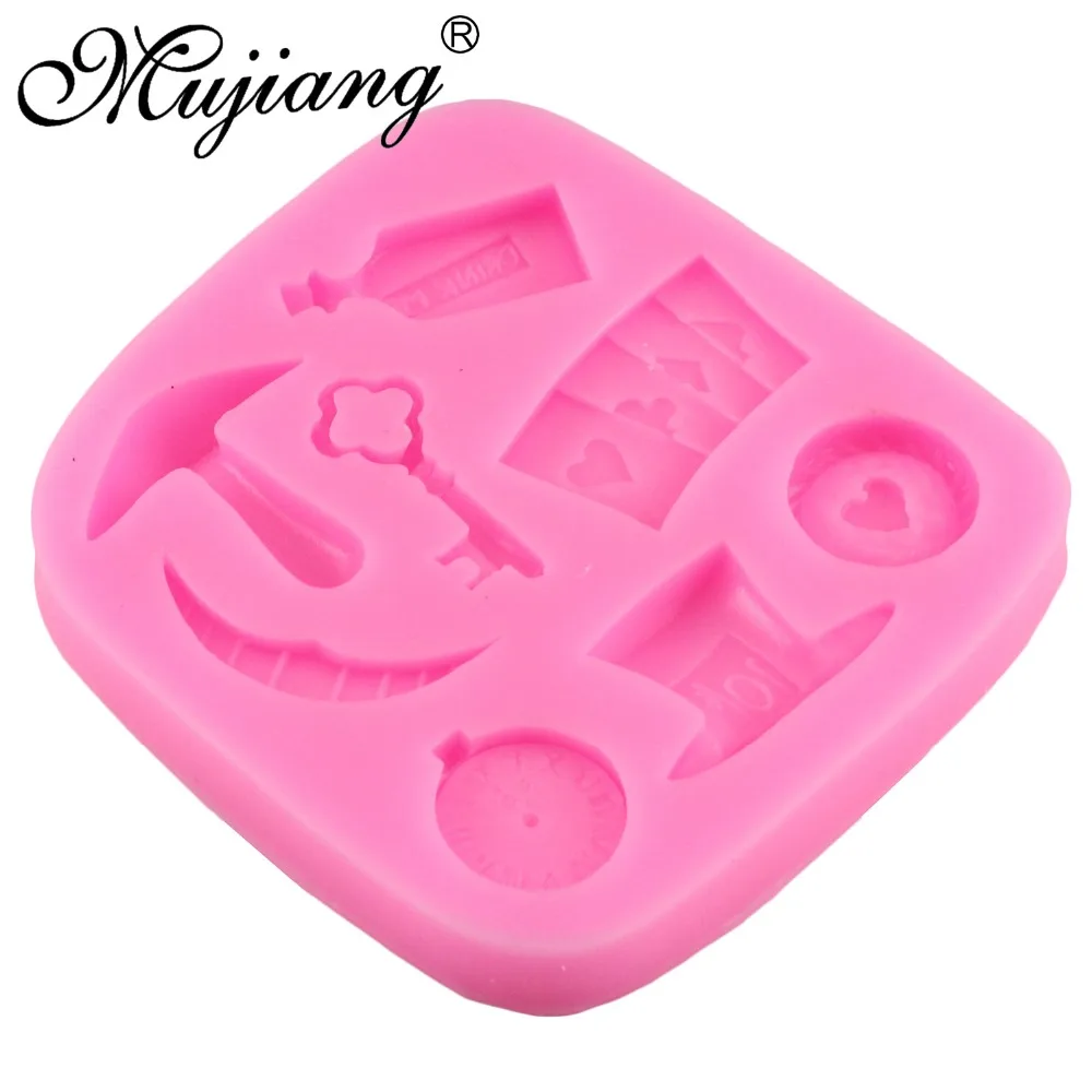 Mujiang Alice Wonderland 3D Poker Fondant Cake Decorating Tools Cake Border Silicone Molds Gumpaste Chocolate Candy Clay Moulds