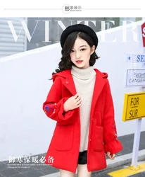 2018 Autumn Winter Girls Woolen Coat Pink Red Flores Design Petal Sleeves Long Jacket for Kids Age 8 10 12T Yrs Old windbreaker