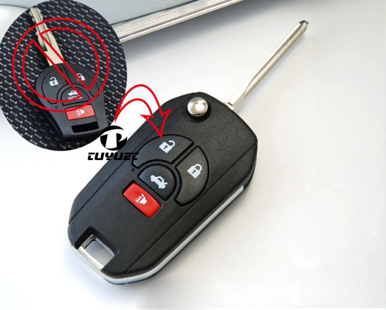 3+1 Buttons  Modified  Flip Folding Remote Key Shell For Nissan 4 Buttons Key Case