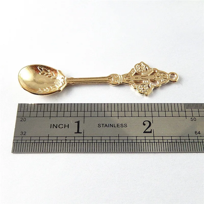 10pcs/lot Trendy Gold Color Flower Spoon Shape NecklaceNecklace Pendant 63*14mm Punk Gift Jewelry Craft Charm Accessories Fine