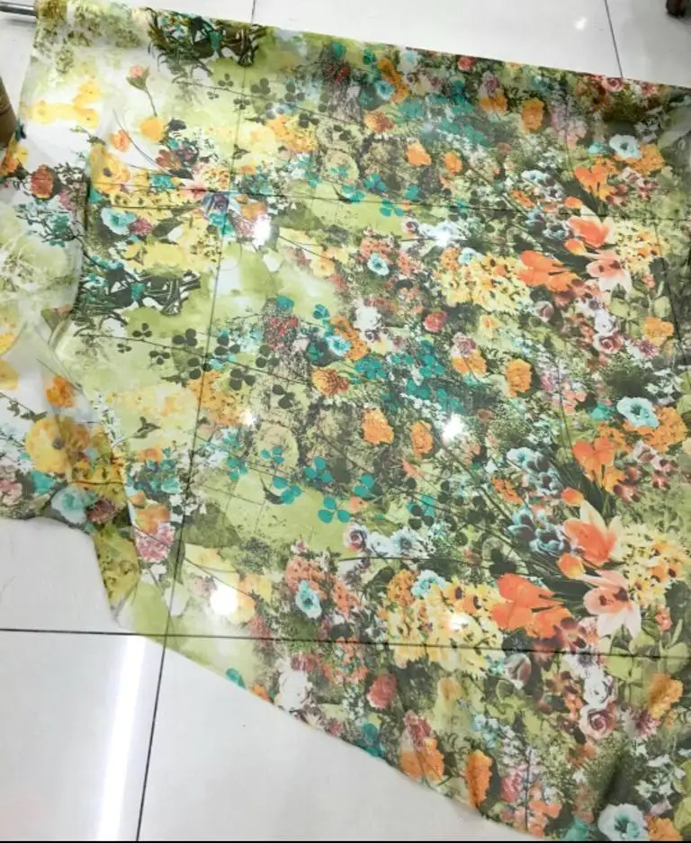 New Tissu Pure Natural Mulberry Silk Chiffon Digital Print Green Pink Fabric Tissus Au Metre Textile Sew Women Dress Scarf Wide