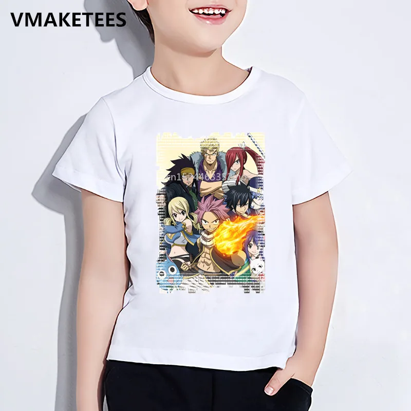 Dla dzieci lato krótki rękaw z krótkim rękawem dziewczyny i chłopcy T koszula Anime Fairy Tail T-shirt z nadrukiem kreskówki śmieszne ubrania dla dzieci, HKP4345