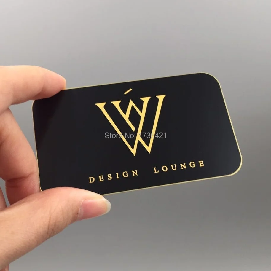 

(150pcs/lot)black base with glossy gold metal cards printing