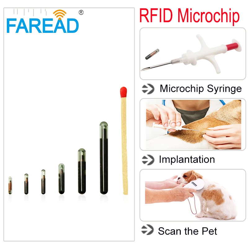 Inyector de Microchip RFID, FDX-B de implante, 134,2 Khz, ISO11784/5, 2,12x12mm, identificación de mascotas, jeringa de Animal con número ICAR,