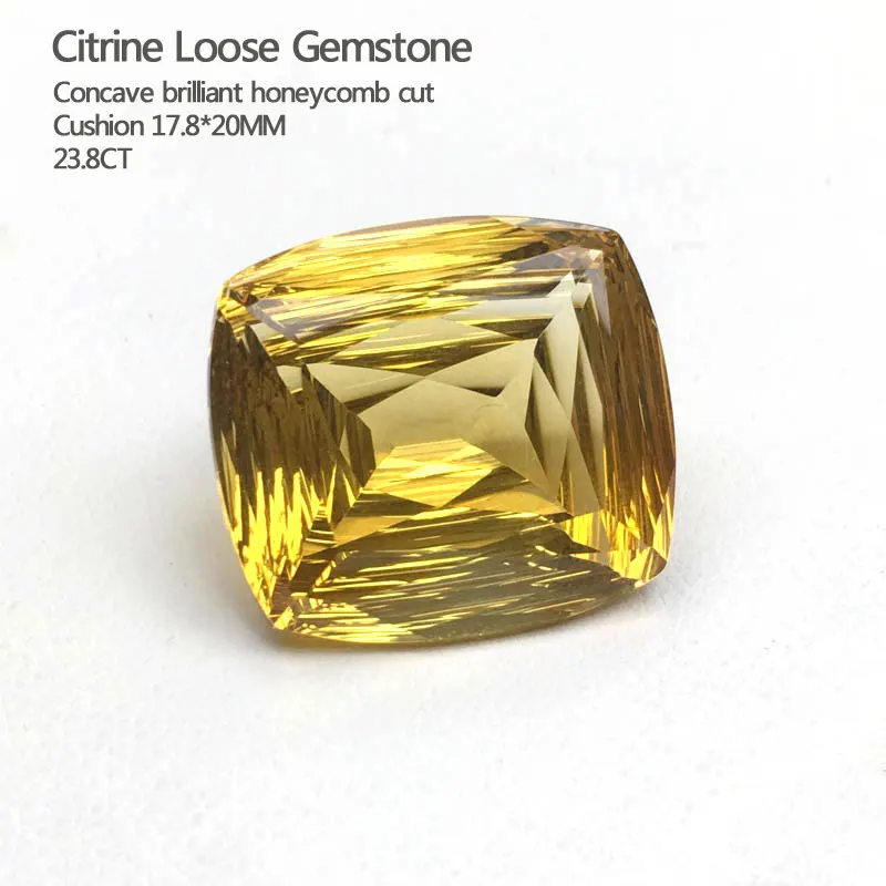 CSJ Real natural citrine loose gemstone Cushion 23.8ct concave brilliant honeycomb cut for 925 silver gold fine jewelry