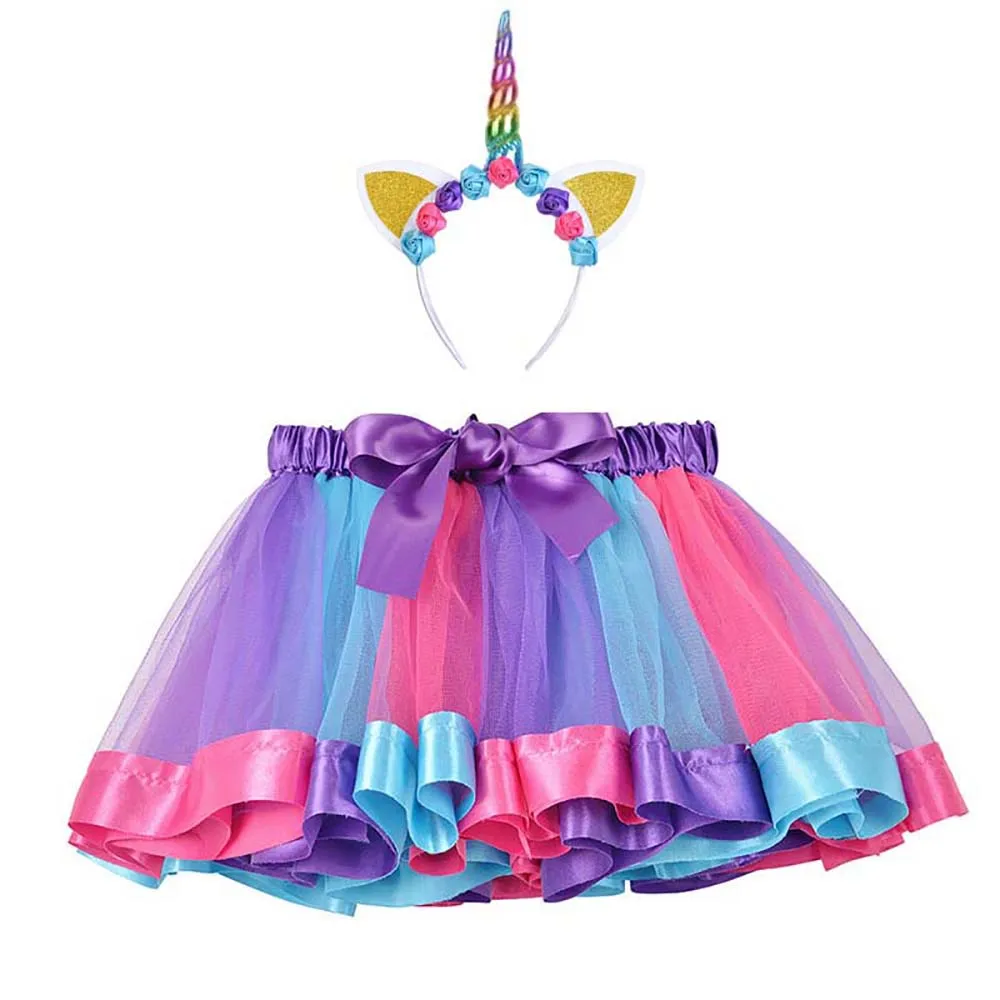 Baby Tutu Skirt Kids Clothes Outfits Baby Girls Skirt Sweet Cute Toddler Children Tulle Skirt Unicorn Headband Rainbow Skirt