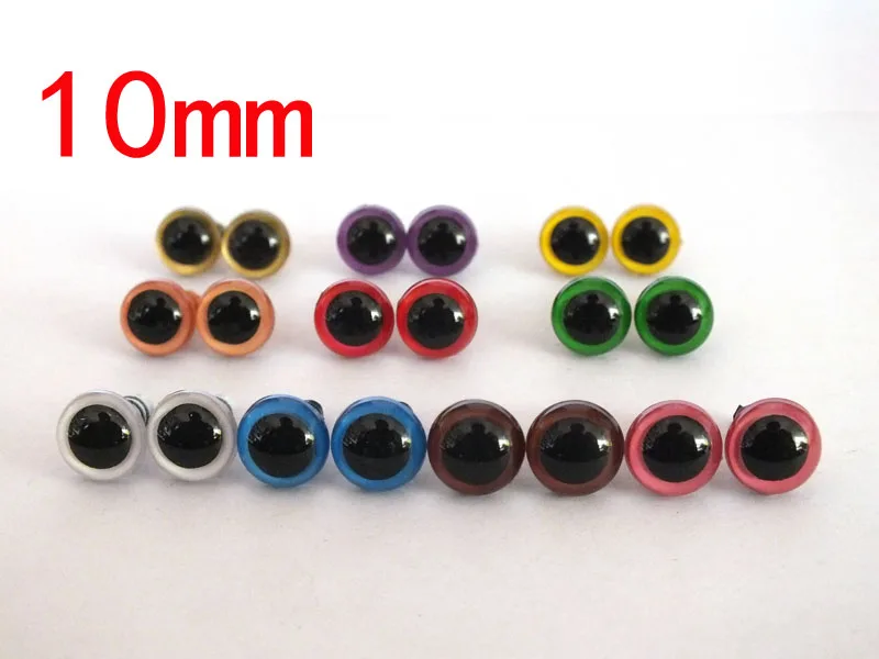 100pcs/lot 10mm Non-toxic safety eyes bear eyes with washer top quality 10 color , mixed color toy eyes