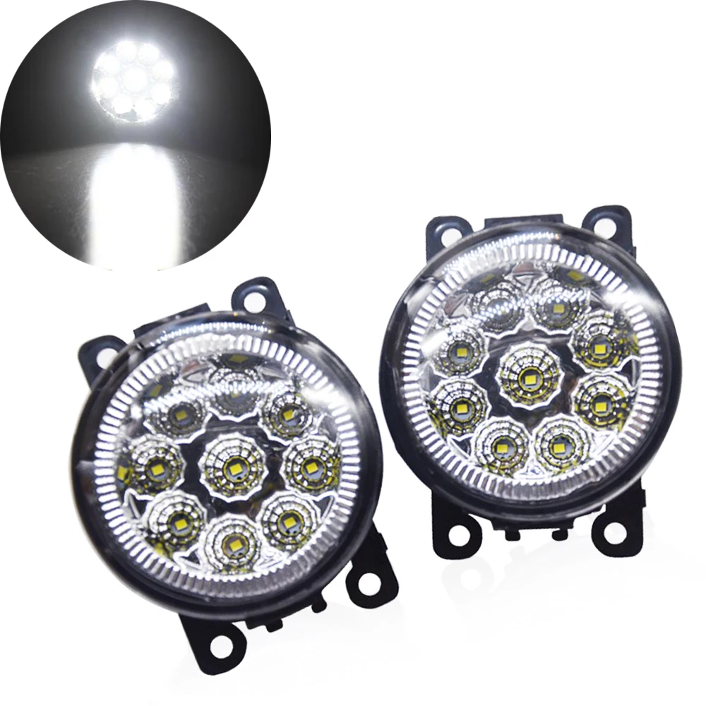 Wooeight 2Pcs Rechts + Links Runde Front 55W 9 LED Nebel Lampe DRL Tagfahrlicht Treibendes Licht 4F9Z-15200-AA für Ford Focus Honda